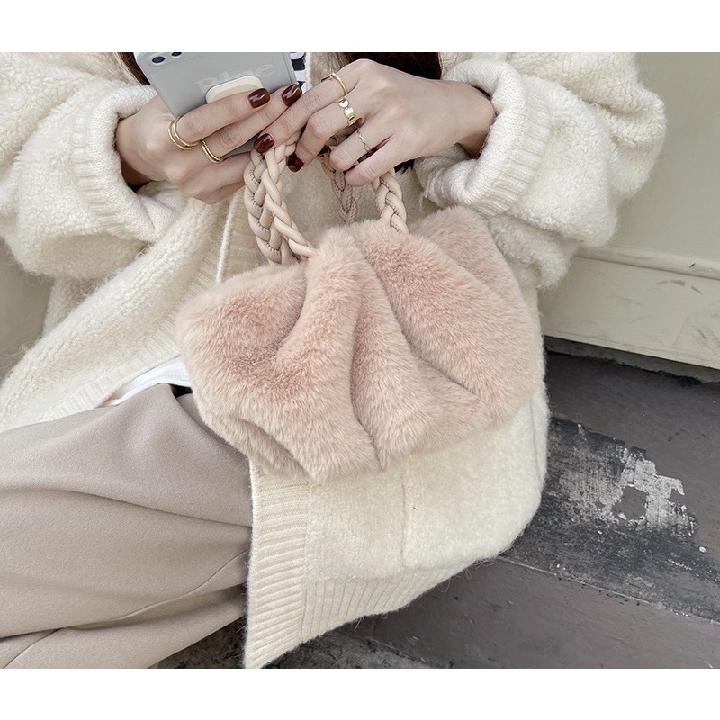 Tas Selempang Bulu Wanita Tas Hp Cewek Mini Slingbag Fluffy Bag JS2 8454