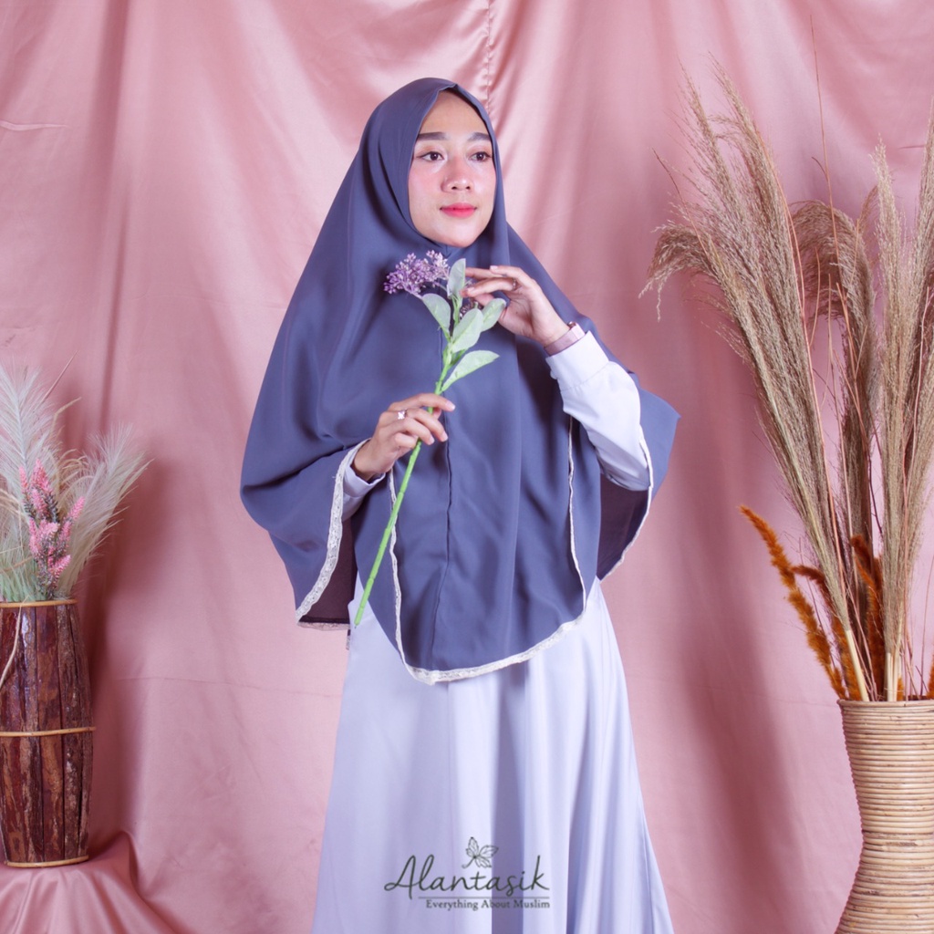 Alantasik - jilbab wolfis non pet lace khimar syari wollpeach L R.18