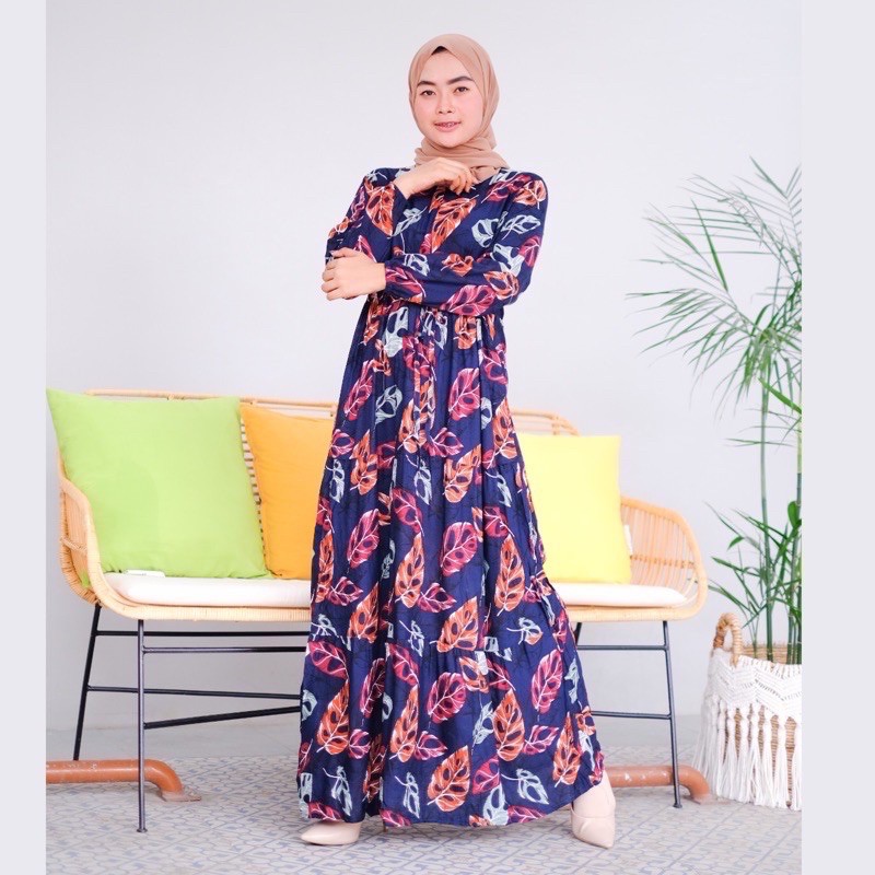 GAMIS MONSTERA DRESS MOTIF DAUN RAYON VISCOSE (BISA COD)