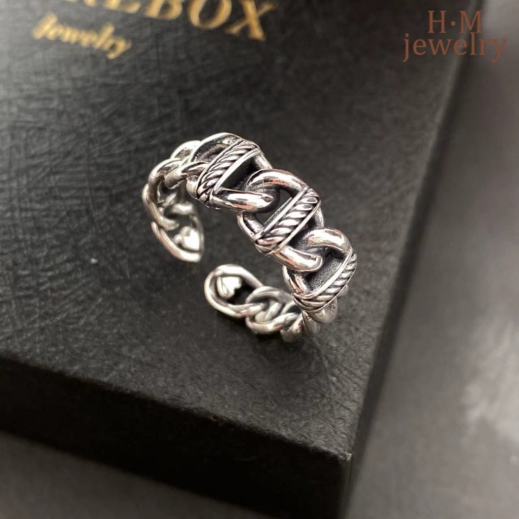 Cincin Model Rantai Twist Terbuka Bahan S925 Silver Gaya Retro