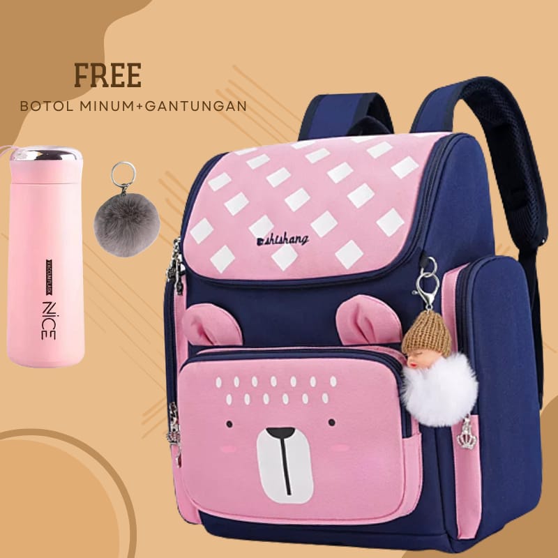 COD -Tas Anak Perempuan Tas Sekolah TK SD Ransel Wanita Free My Bottle Gantungan BT21