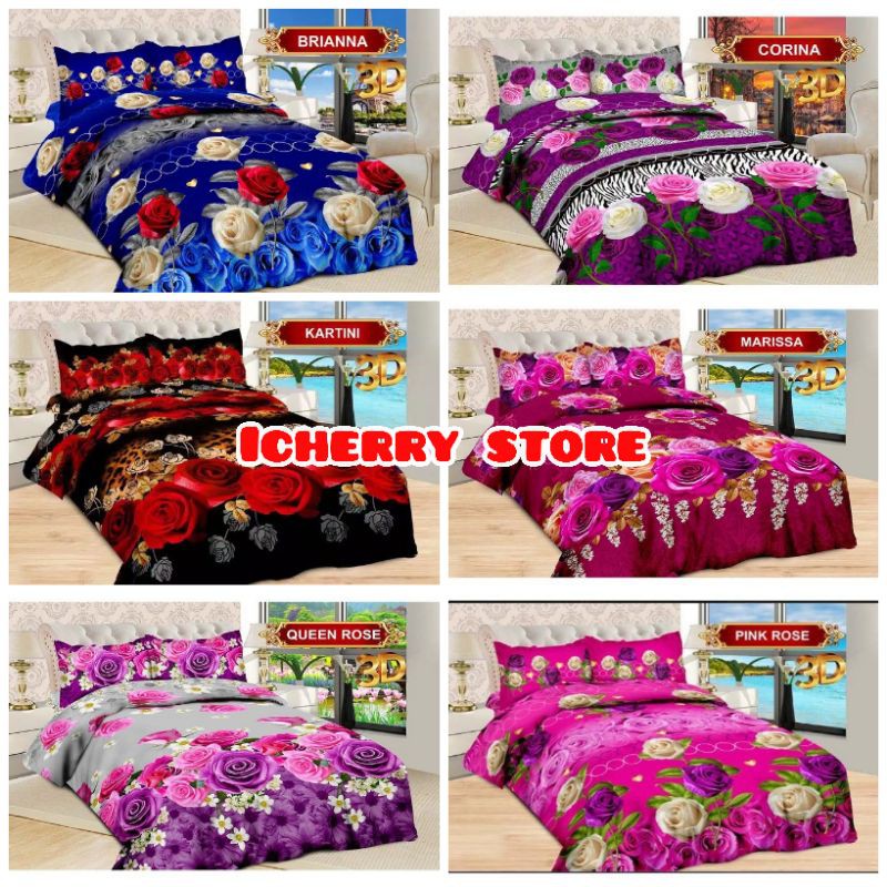 Set 3in1 Sprei Bonita 3D Rumbai King 180x200 Motif Corina, Kartini, Queen Rose, Marissa, Pink Rose, 