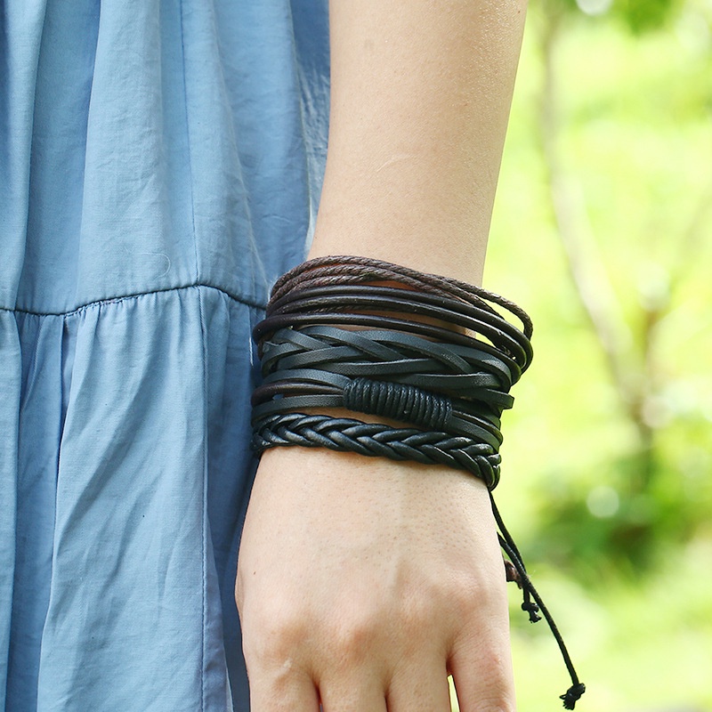 1 Set 4 PCS Gelang Multilayer Ukuran 18CM Untuk Pria
