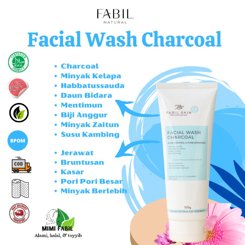 FACIAL WASH CHARCOAL ARANG BAMBU FABIL SABUN CUCI MUKA PRIA WANITA ALAMI TANPA SLS