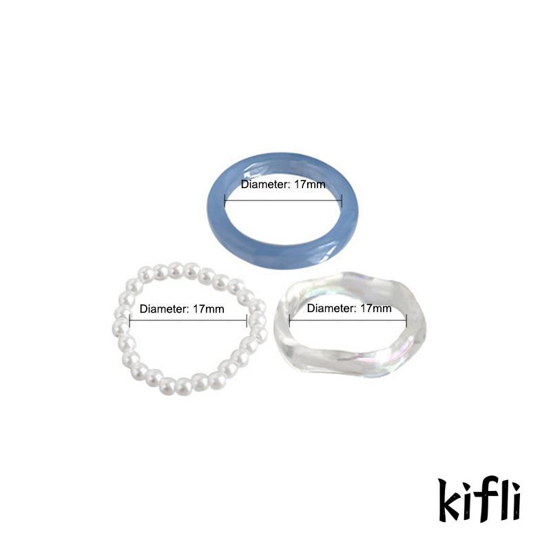 3pcs / Set Cincin Mutiara Resin Bahan Akrilik Untuk Wanita