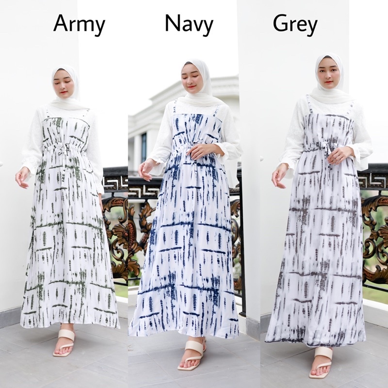 ATLEYA MAXI DRESS (Gamis lebaran Ld 102 pjg 135) - Maxi Rayon Tie Dye Combi Brukat