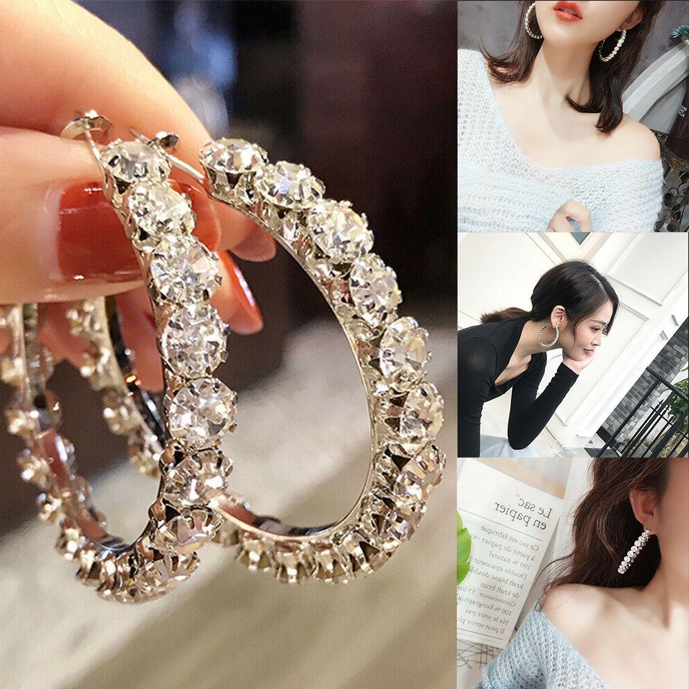 Lily Hoop Earrings Hot Wanita Perhiasan Pernyataan Kristal Mengkilap