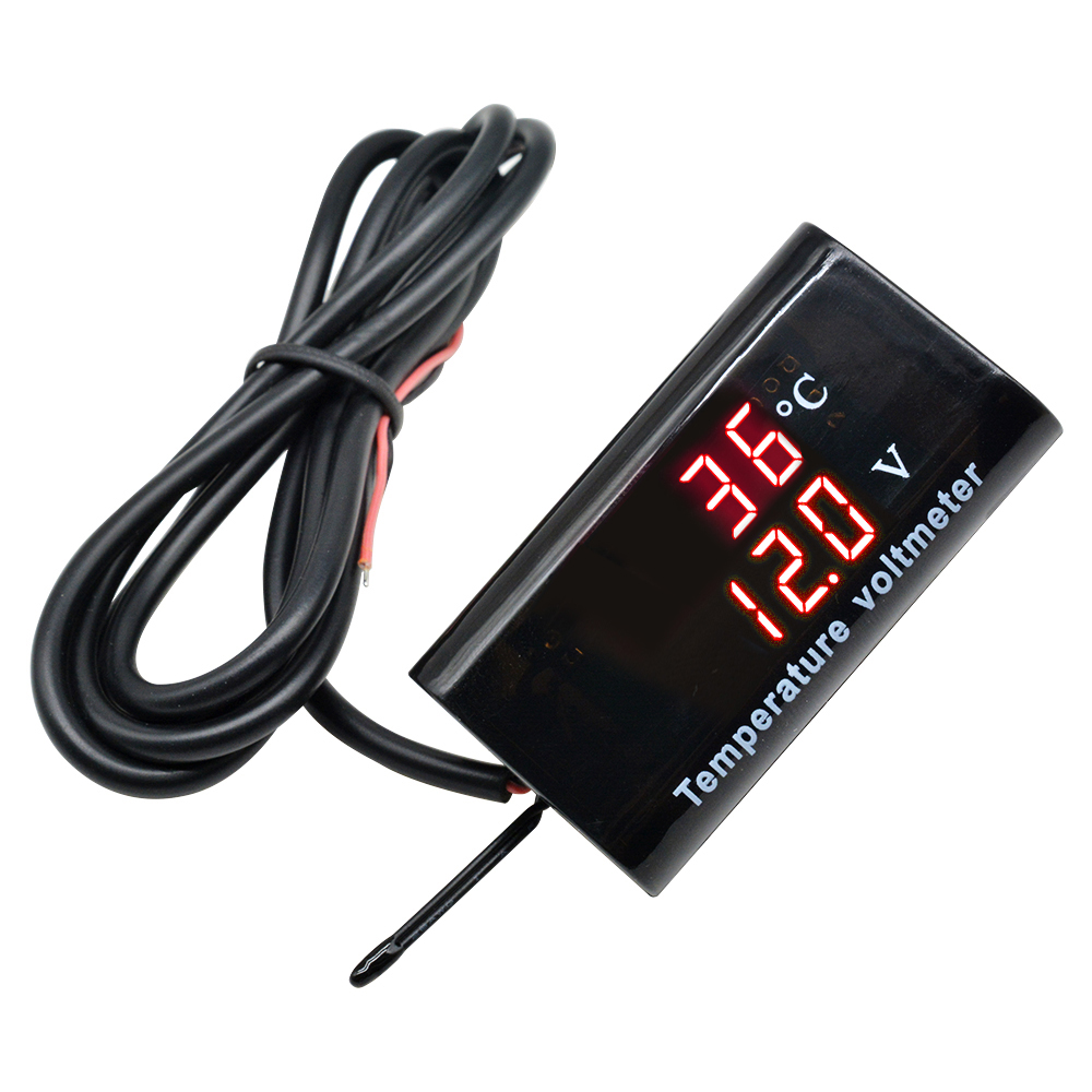 Panel Meter Temperatur Voltmeter Digital Dc 12v Dual Display 0.28 Inch Anti Air Warna Biru/Merah Untuk Mobil/Motor