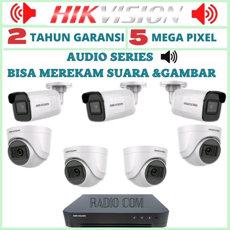 PAKET CCTV HIKVISION 5MP 8 CHANNEL 7 KAMERA AUDIO SERIES BEBAS PILIH JENIS KAMERA INDOOR DAN OUTDOOR