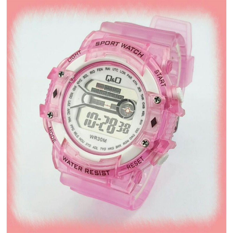 JAM TANGAN Q&O DIGITAL TRANSPARAN Q667