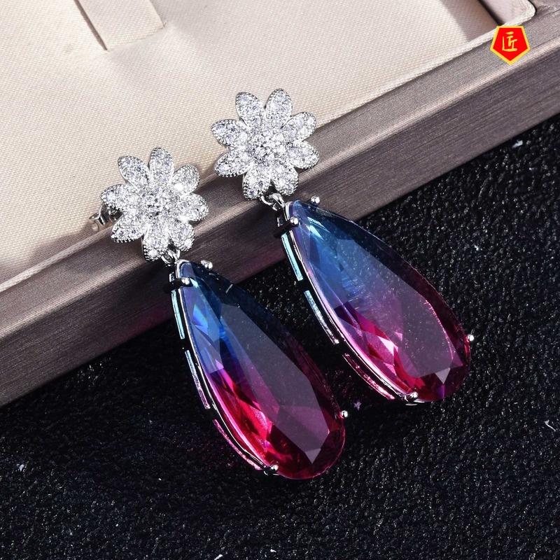 [Ready Stock]Female Versatile Gradient Amethyst Long Elegant Earrings