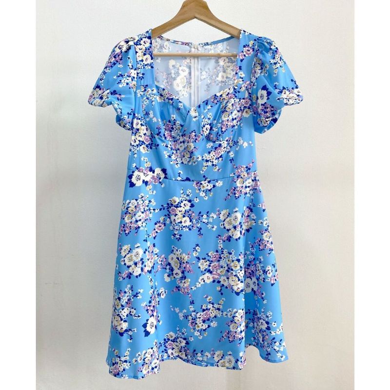 DST10695 blue floral dress import / dress biru bunga import