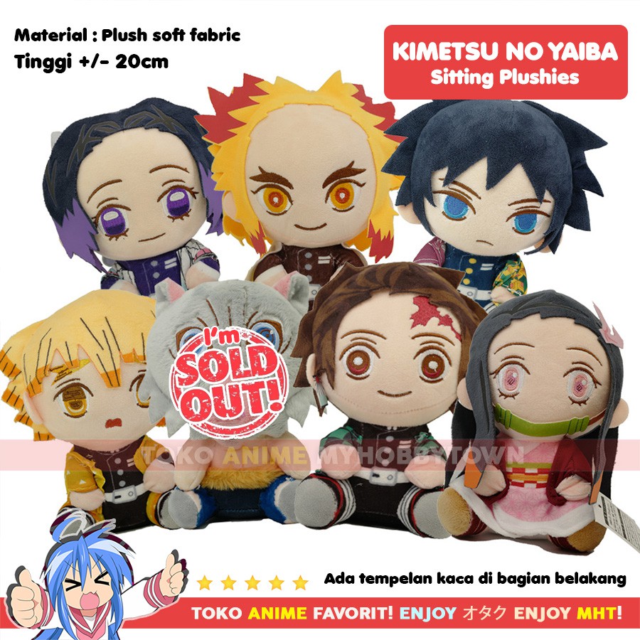 Boneka Anime Kimetsu no Yaiba Plushie Doll Sitting Tanjiro Nezuko Kamado Giyu Tomioka Shinobu Kocho Rengoku Kyojuro Zenitsu Agatsuma