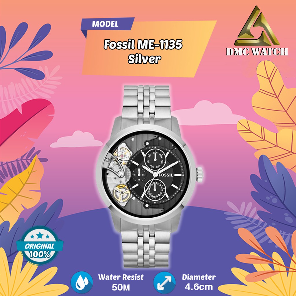 Jam Pria Fossil ME-1135 Silver Original 2 Tahun Garansi + Tin Box
