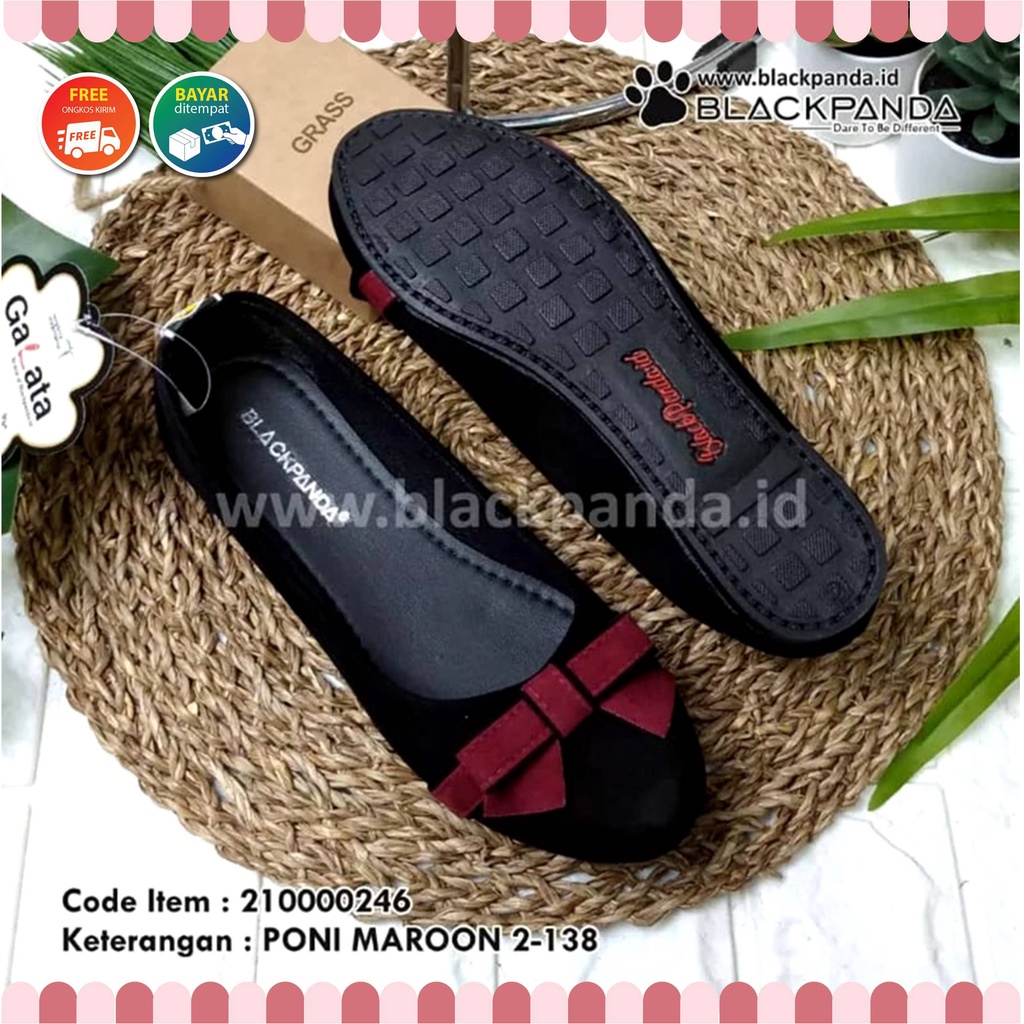 Blackpanda Flat Shoes / Sepatu Black Panda / Sepatu Wanita / Flatshoes Wanita / Black Panda Poni Marun