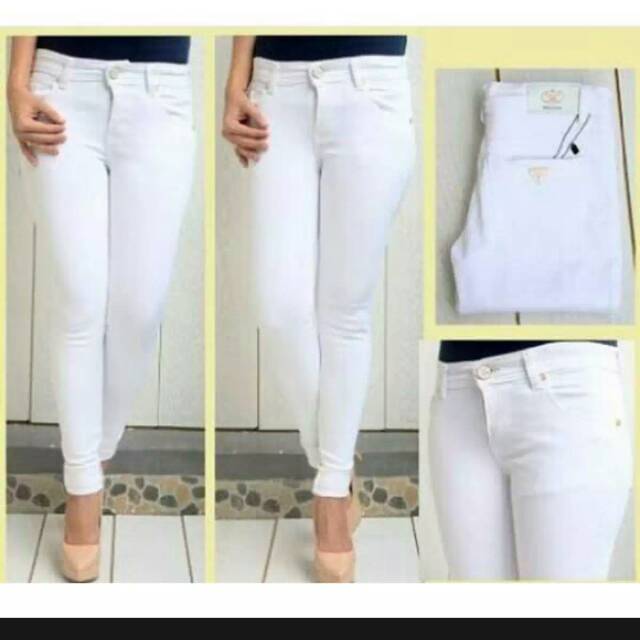 Celana soft jeans putih/ Celana wanita skiny/ celana pensil