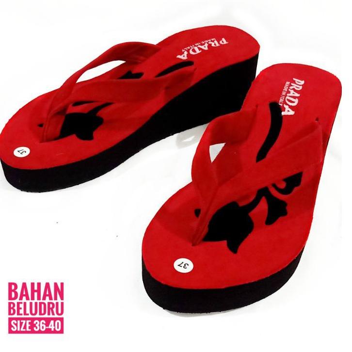 Terbaru.. SANDAL WEDGES WANITA JEPIT - SANDAL JAPIT WANITA - SANDAL WEDGES SPON (PRADA MAWAR) dan