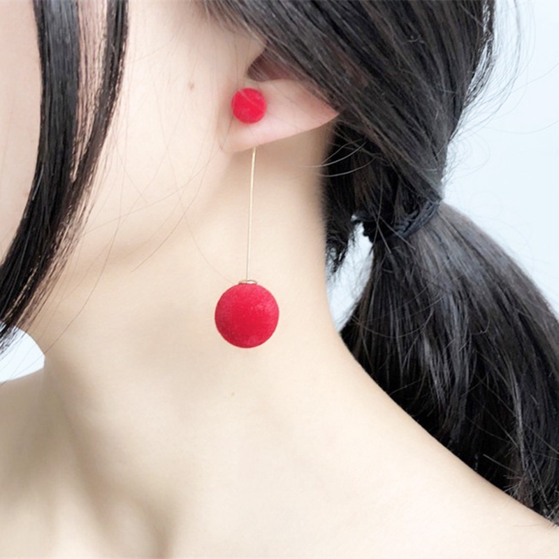 [Bayar Di Tempat] Anting Panjang Menjuntai Gaya Korea Bola Dua sisi  Tassel Earrings Untuk Wanita