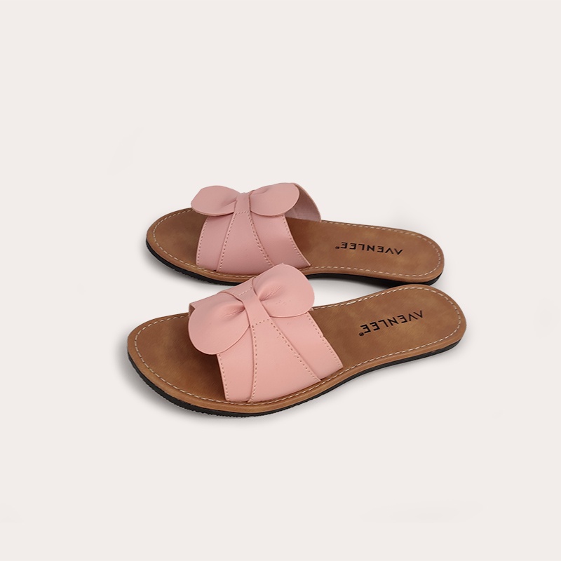 Sandal Wanita Terbaru Slop Flat Sol Karet Anti Licin Motif Bunga Cantik