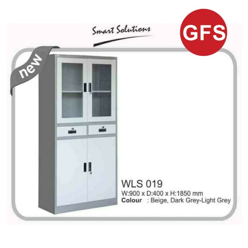 

Lemari Arsip Besi Kantor 1/2 Pintu Kaca, 1/2 Pintu Besi, 2 Laci/Filling Cabinet/Frontline WLS 019
