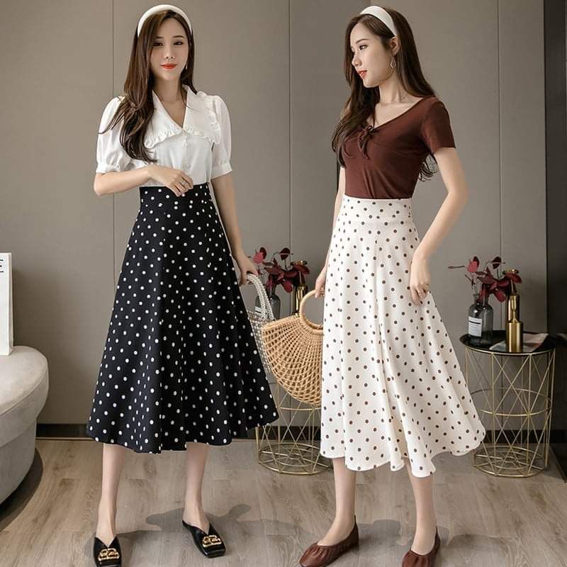 polkadot skirt/maxi skirt/rok panjang/rok korea skirt