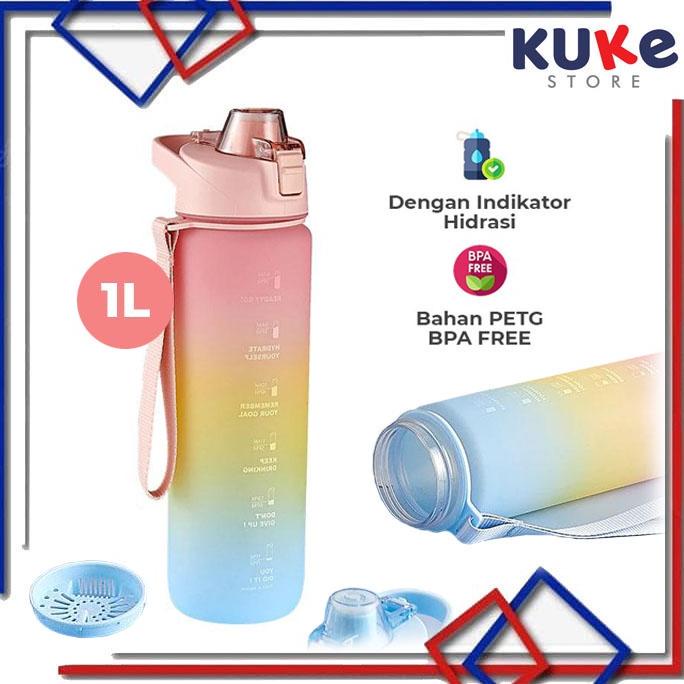 KUKE BOTOL MINUM TUMBLER OLAHRAGA SPORT UNIK 1L FREE STIKER 2D+3D / BOTOL MOTIVASI 1000ML / BOTOL PE