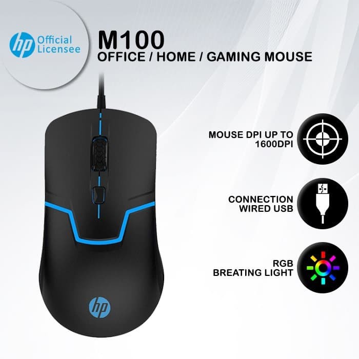 Mouse Gaming HP M100S - 1600DPI RGB USB Wired