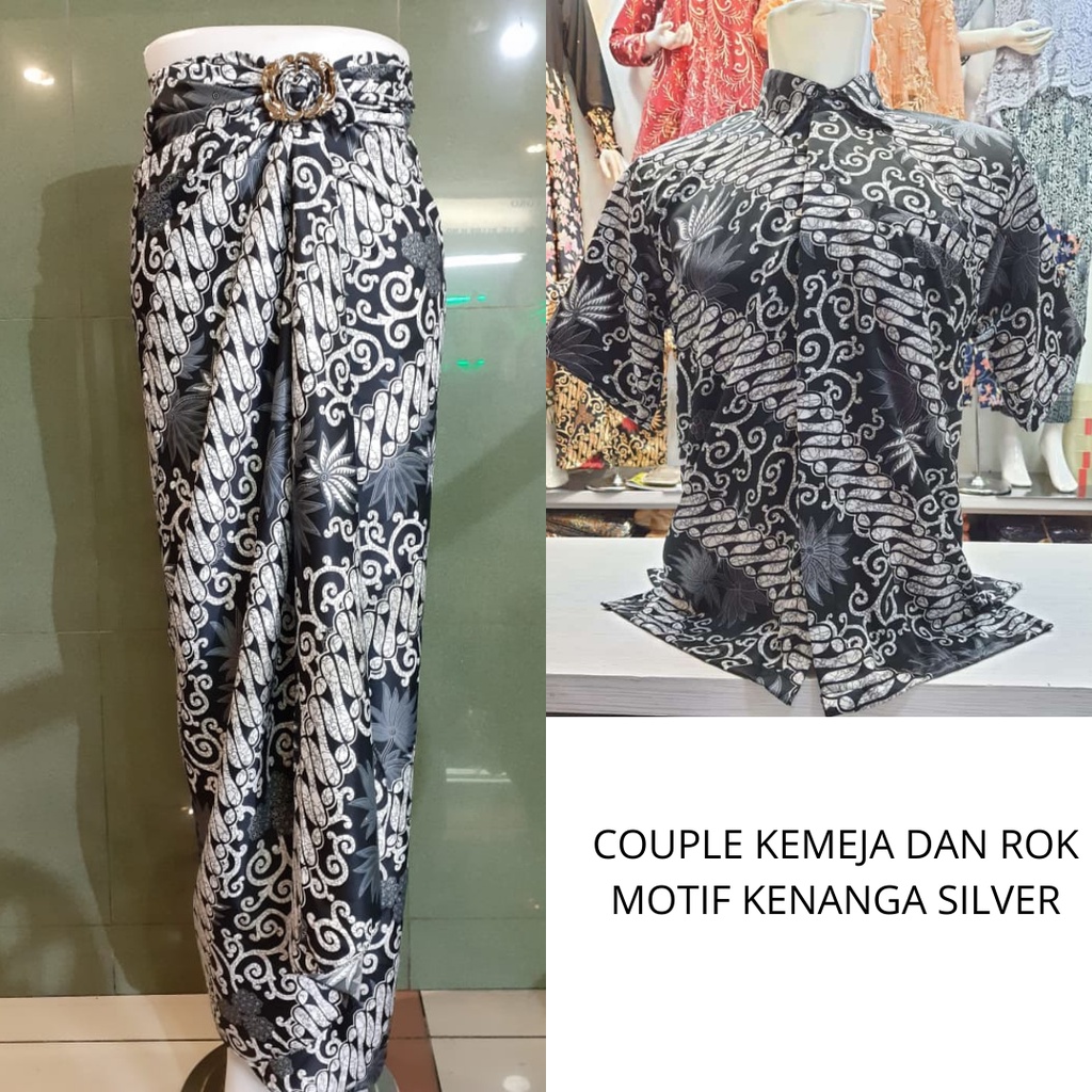 Setelan Couple Kemeja Dan Rok Lilit Bawahan Kebaya Motif Bugenvil