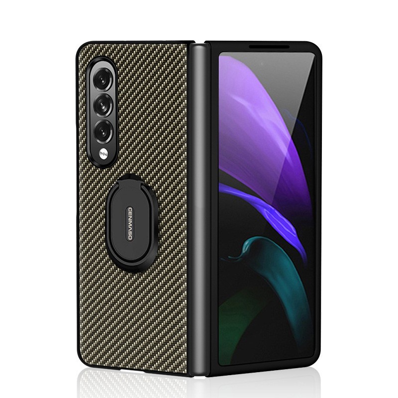 Casing Hard Case Carbon Fiber Ultra Tipis Shockproof + Ring Holder Untuk Samsung Galaxy Z Fold 3