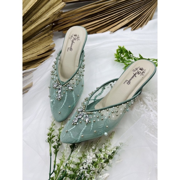 RaFAiZOUtfit sepatu wanita wedding heels sage green 7cm