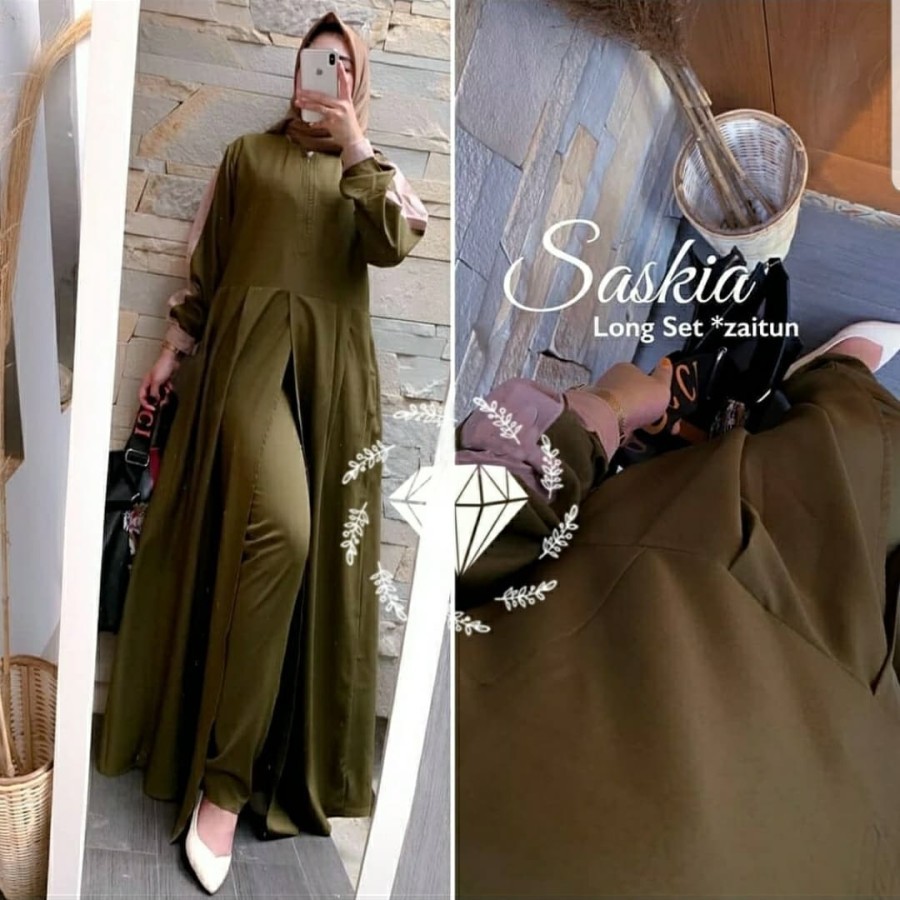 Baju Setelan Kulot Wanita Dewasa Muslimah Jumbo Kekinian Terbaru 2021 ST Tunik Fashion Muslim LD 110
