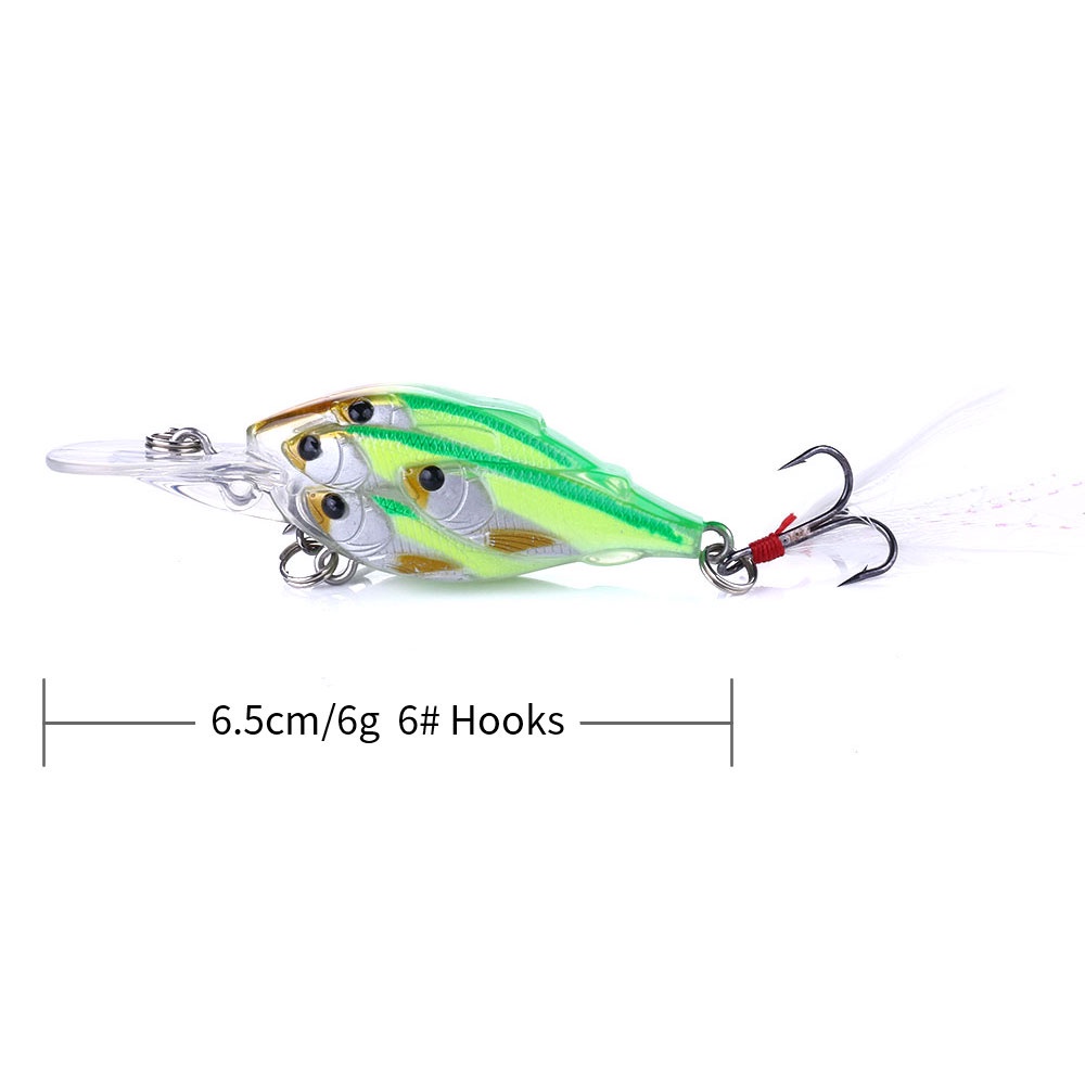 HENGJIA 1Pcs Fishing Lure Bionic Mini Minnow Bait 6.5CM 6G 3D Eyes Artificial Hard Bait Wobblers Crankbait Feather Hooks Group Fish Fishing Tackle