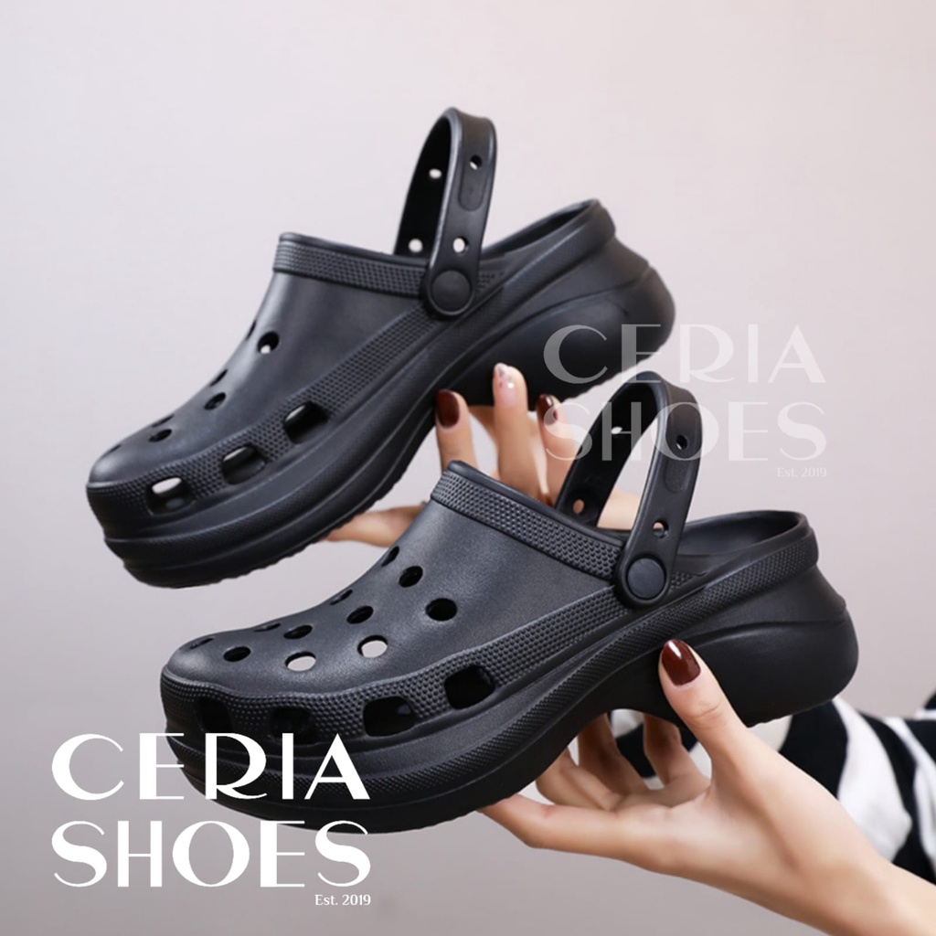 PVC Sandal CR0CS Wanita Import Korean Tinggi 6 Cm Include Jibbitz Rubber Tebal Non-Slip Super Halus Empuk Code SLOP BAIM FUJI