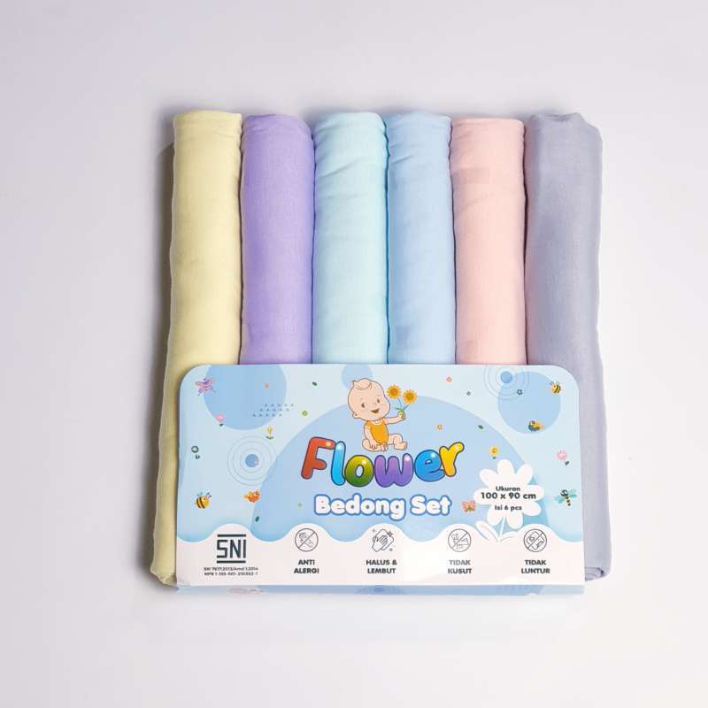 Bedong Kaos Polos Isi 6pcs Rainbow Pastel Bedong Bayi Baby Swaddle