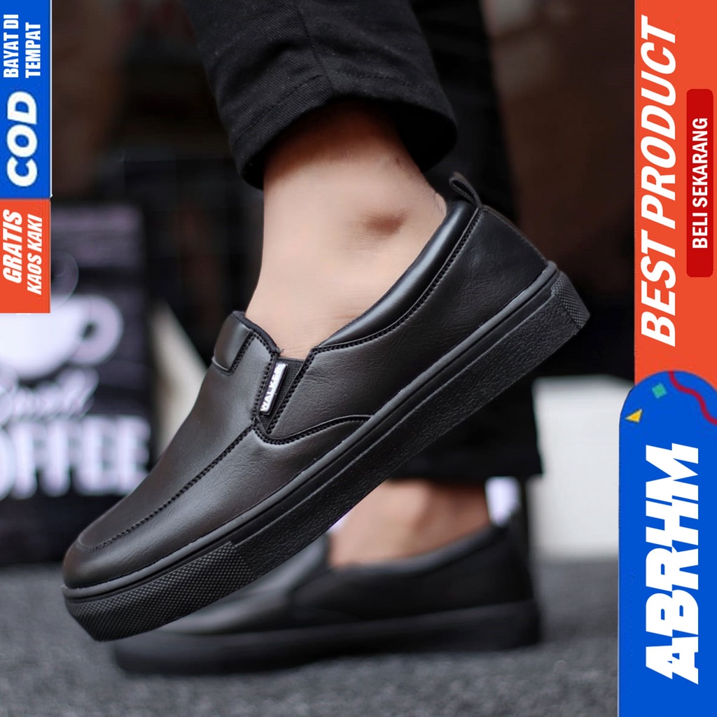 Abrhm Lubis - Sepatu Slip On Casual Pria Kerja Hitam