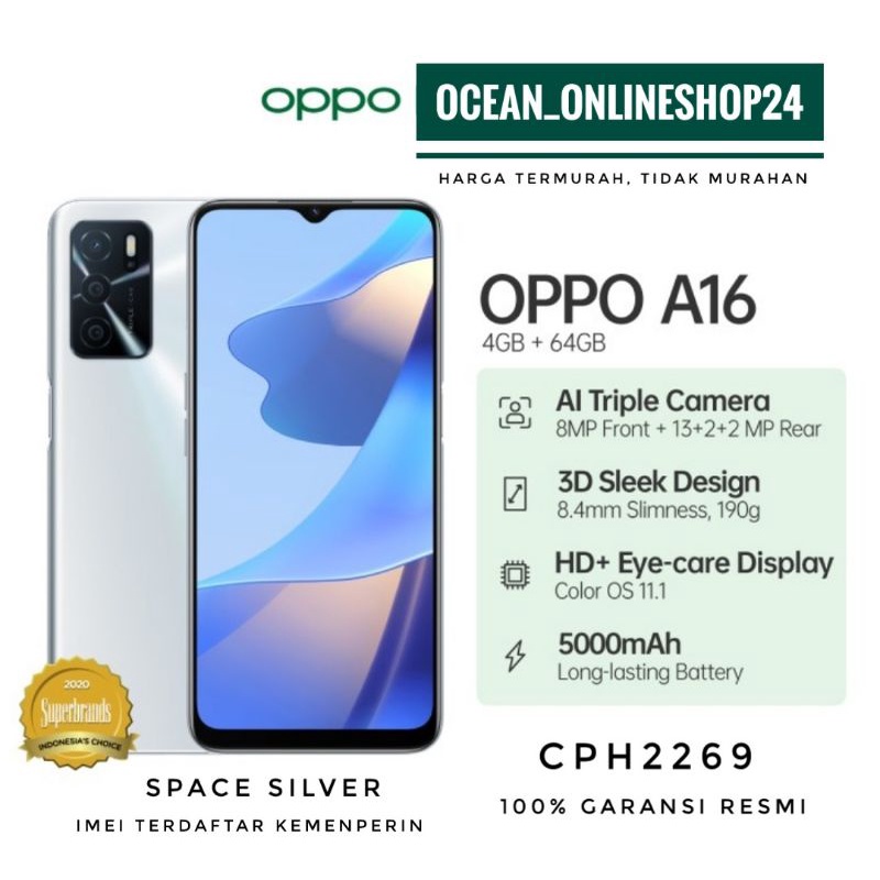 Jual OPPO A16 RAM 4GB 64GB - SPACE SILVER - AI TRIPLE CAMERA - 5000mAh ...