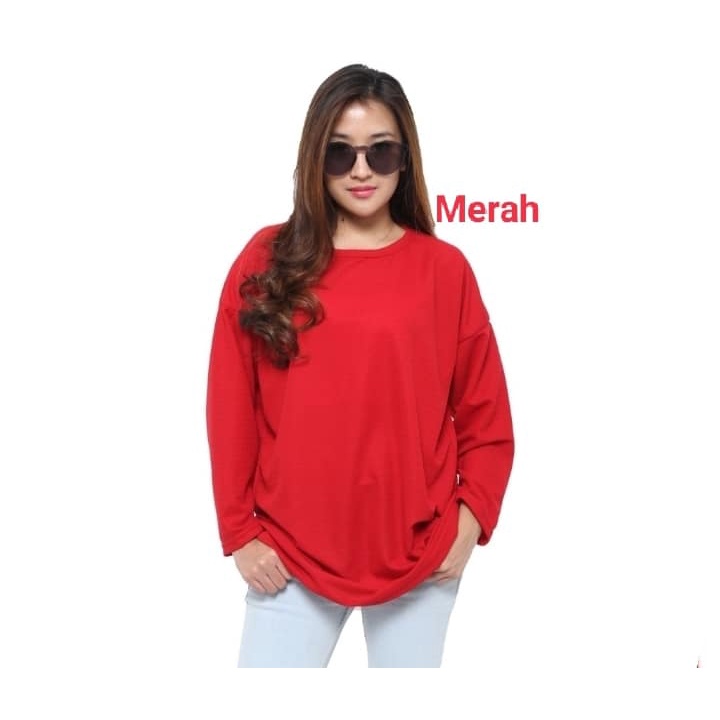 kaos polos panjang wanita merah - kaos polos panjang merah  wanita