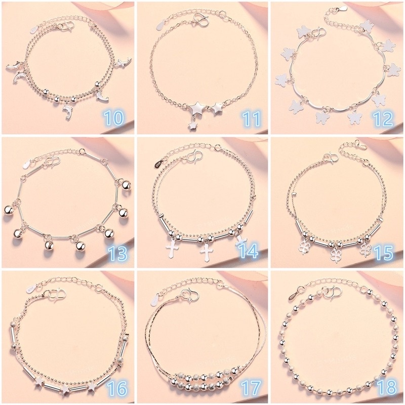 Gelang Rantai Liontin Bunga Hati Bahan 925 Silver Untuk Wanita