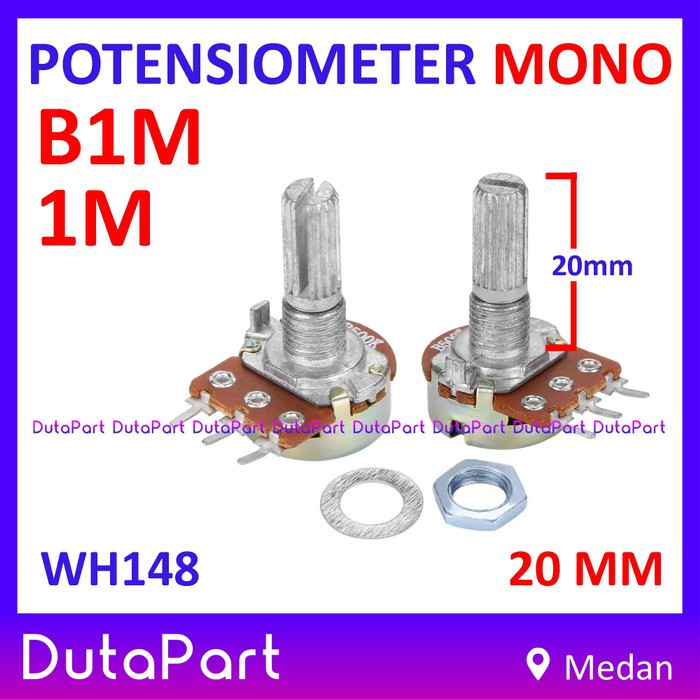 Potensiometer Mono 1M Ohm B1M Potensio Linear 20mm