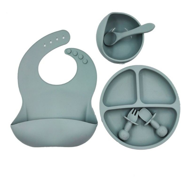 Peralatan Makan Bayi Silicone Set 4in1 Food Grade Baby Feeding Set