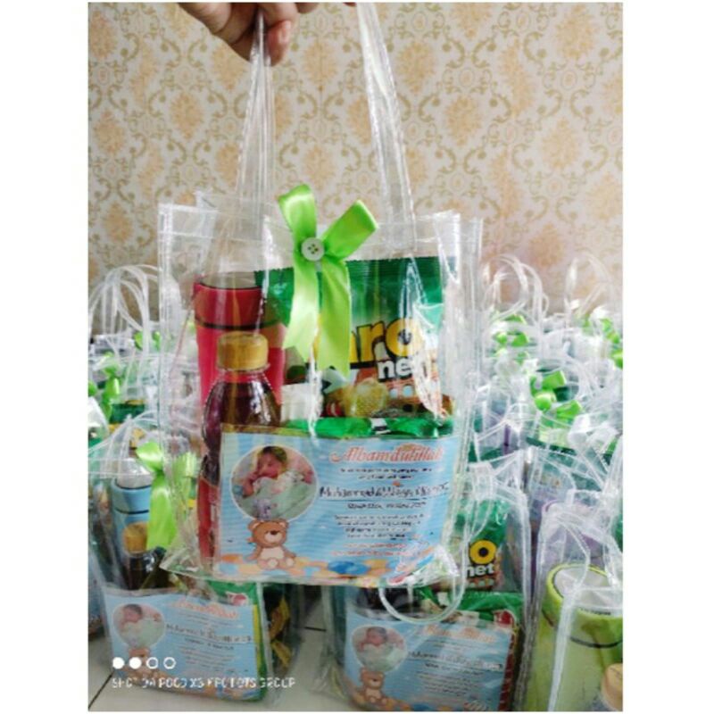 PAKET SOUVENIR SNACK + BOTOL KACA + TAS MIKA / PARCEL SNACK / GOODIEBAG ANAK / PAKET ULTAH ANAK / PA
