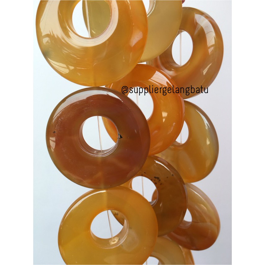 Batu alam cincin donat YELLOW AGATE 6 x 6cm kalung liontin bandul akik bahan aksesoris beads