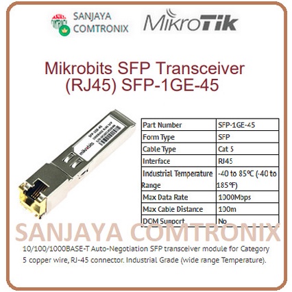 Mikrobits Sfp-1Ge-45 Sfp Transceiver Gigabit Rj45 Utp Terbatas