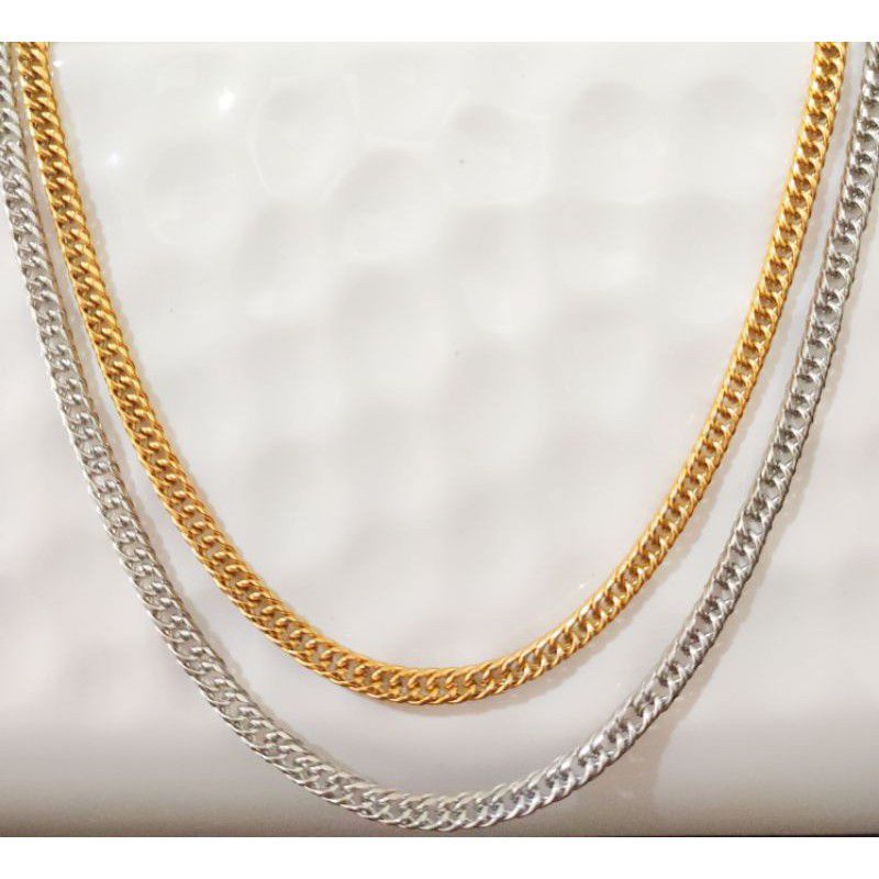 KALUNG TITANIUM RANTAI PADAT SILVER 3MM STAINLESS STEEL KALUNG PRIA WANITA