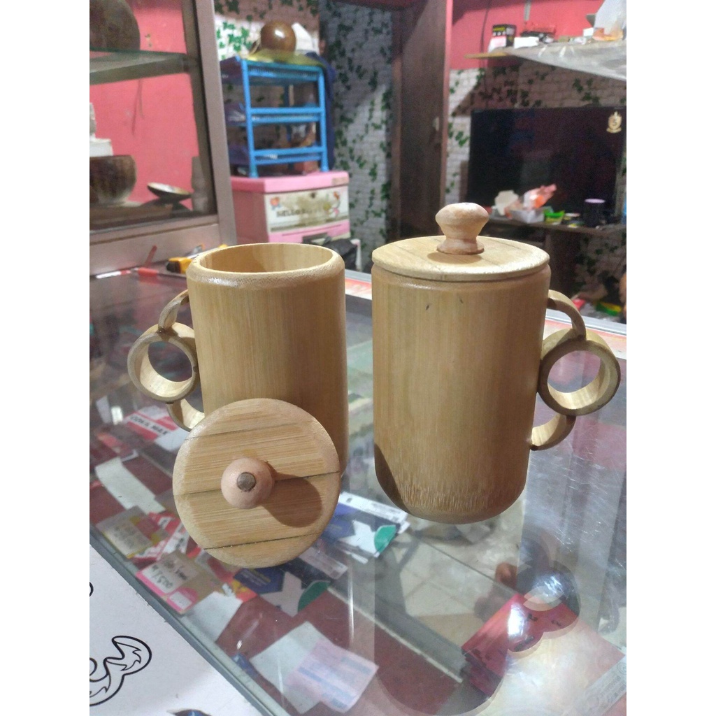 Gelas cangkir tutup dari bambu unik-2