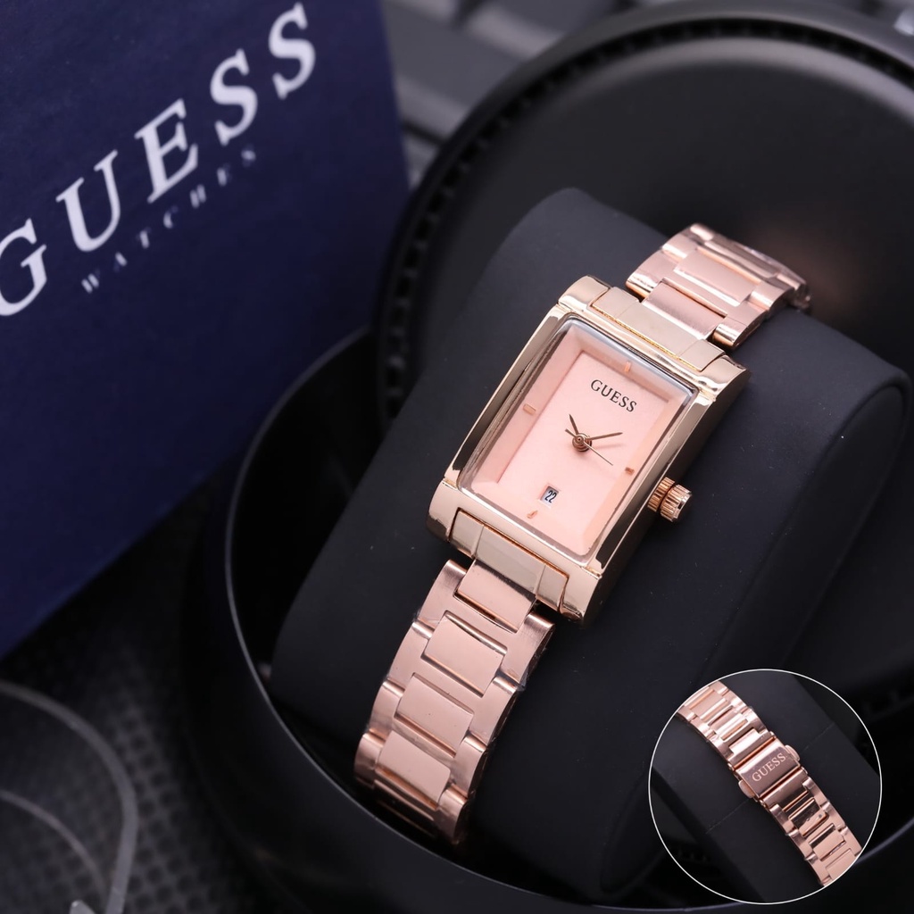 JAM TANGAN FASHION WANITA GUESS 8509 TL TANGGAL AKTIF TALI RANTAI FREE BOX & BATERAI