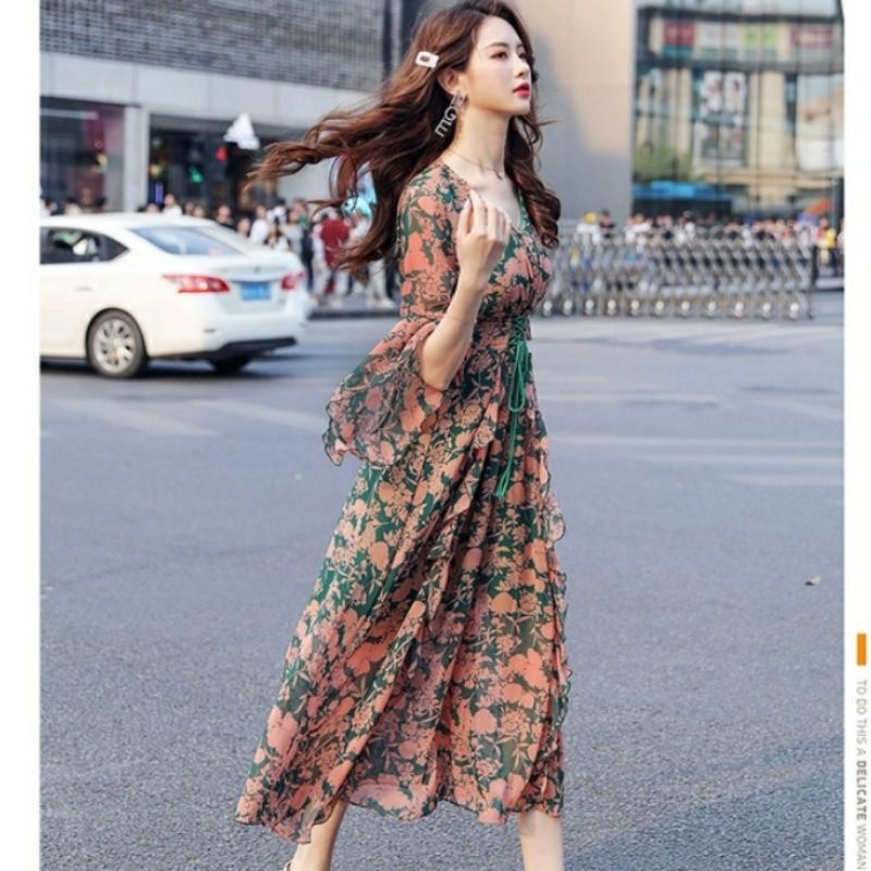 MDLV ~ 12514# Beverlina Drawstring Maxi Dress Premium Fashion Import