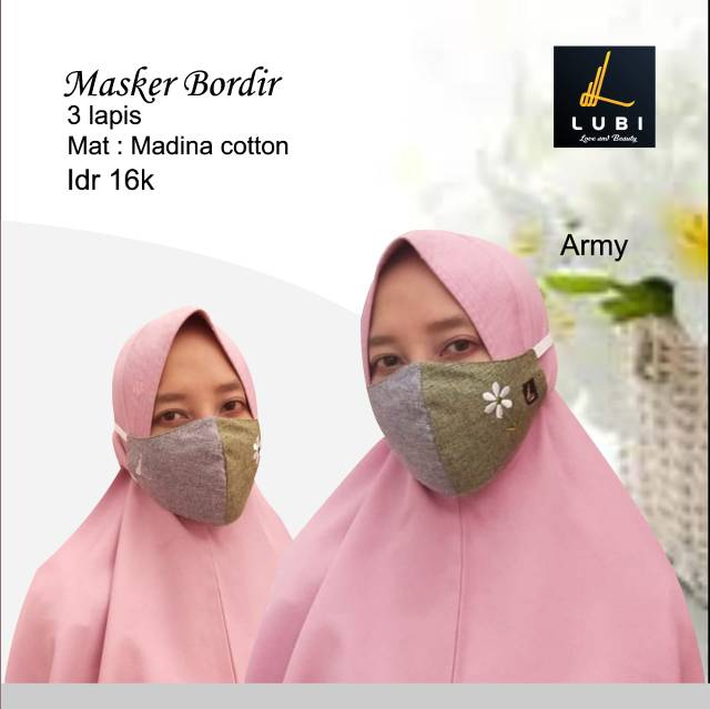 Masker LUBI BORDIR Bunga Cantik 3 Lapis