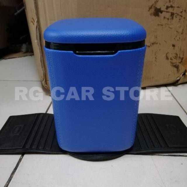 TEMPAT SAMPAH MOBIL BAHAN KULIT WARNA BIRU TUA