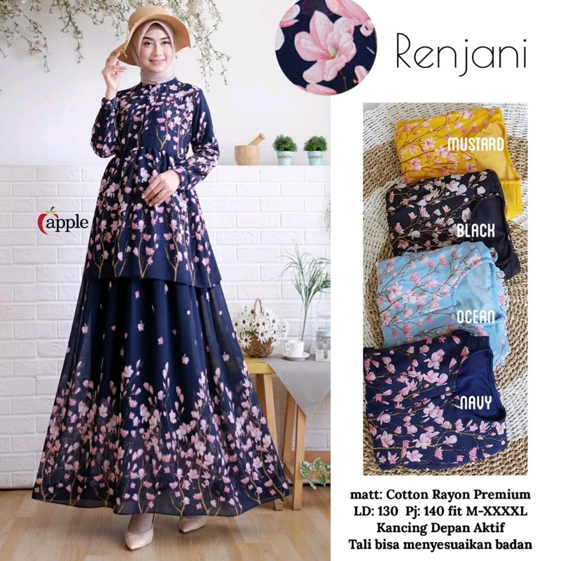 Renjani Maxi Dress Katun Rayon Jumbo Motif Bunga Shabby